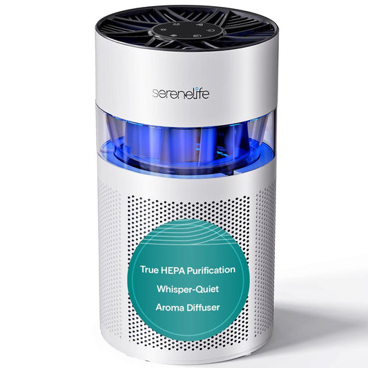 Portable Air Purifier - Small Air Purifier with Aroma Box & Ambient Light High Filtration Efficiency 2-Speed Timer & Sleep Mode (White)