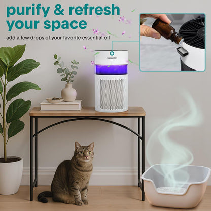 Portable Air Purifier - Small Air Purifier with Aroma Box & Ambient Light High Filtration Efficiency 2-Speed Timer & Sleep Mode (White)