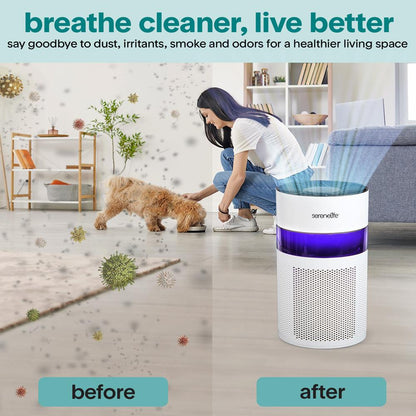 Portable Air Purifier - Small Air Purifier with Aroma Box & Ambient Light High Filtration Efficiency 2-Speed Timer & Sleep Mode (White)