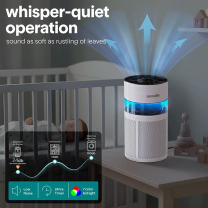 Portable Air Purifier - Small Air Purifier with Aroma Box & Ambient Light High Filtration Efficiency 2-Speed Timer & Sleep Mode (White)