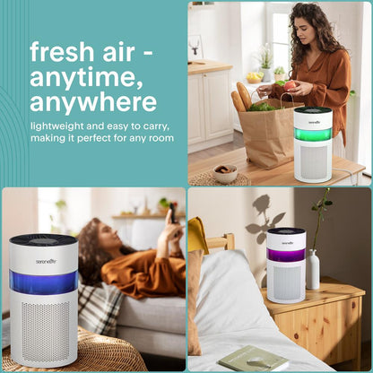 Portable Air Purifier - Small Air Purifier with Aroma Box & Ambient Light High Filtration Efficiency 2-Speed Timer & Sleep Mode (White)