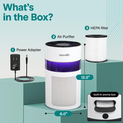 Portable Air Purifier - Small Air Purifier with Aroma Box & Ambient Light High Filtration Efficiency 2-Speed Timer & Sleep Mode (White)