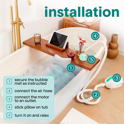 Bubble Bath Mat Spa - Relaxing Bubbles Waterproof LED Teal - SLBBMG100