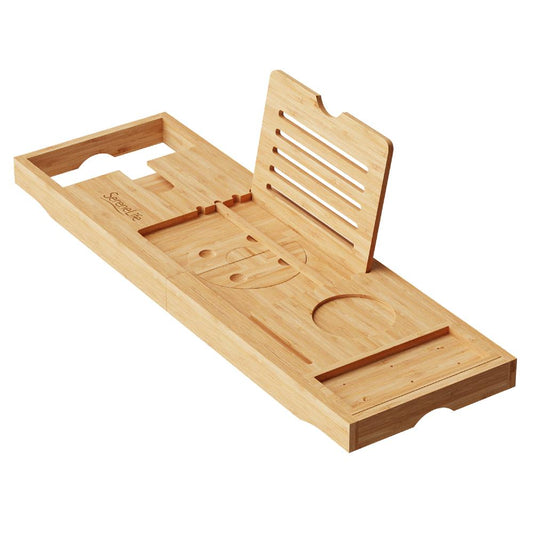 Bamboo Bath Caddy Tray - Expandable Slip-Resistant Waterproof Brown - SLBCAD105FL