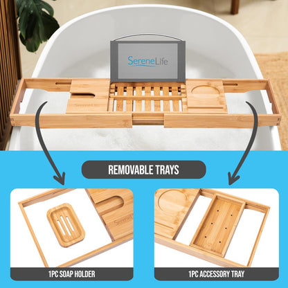 Bamboo Bathtub Caddy Comfort Extendable Tray Natural Waterproof