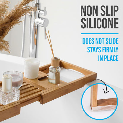 Bamboo Bathtub Caddy Comfort Extendable Tray Natural Waterproof