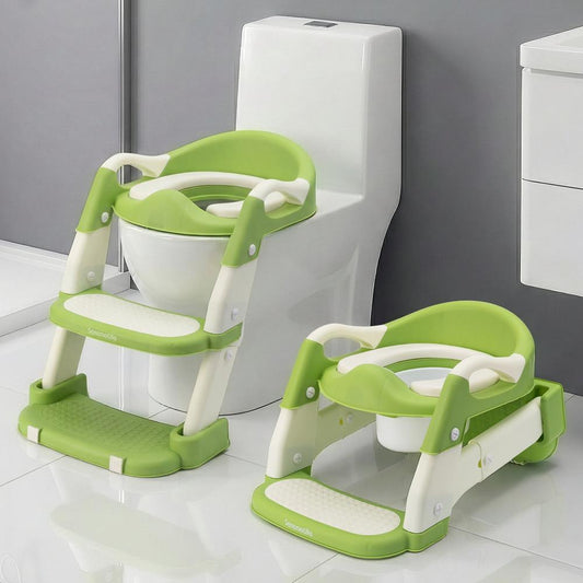 Serenelife Toddler Potty Seat With Ladder – Lightweight Portable 2-In-1 Toilet Trainer With Adjustable Step Ladder Removable Bowl Splash Guard Reward Chart And Toilet Cover – Comfortable And Safe For Easy Potty Training (Green) - SLBPST2GN