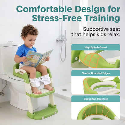 Serenelife Toddler Potty Seat With Ladder – Lightweight Portable 2-In-1 Toilet Trainer With Adjustable Step Ladder Removable Bowl Splash Guard Reward Chart And Toilet Cover – Comfortable And Safe For Easy Potty Training (Green) - SLBPST2GN