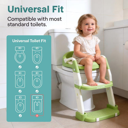 Serenelife Toddler Potty Seat With Ladder – Lightweight Portable 2-In-1 Toilet Trainer With Adjustable Step Ladder Removable Bowl Splash Guard Reward Chart And Toilet Cover – Comfortable And Safe For Easy Potty Training (Green) - SLBPST2GN