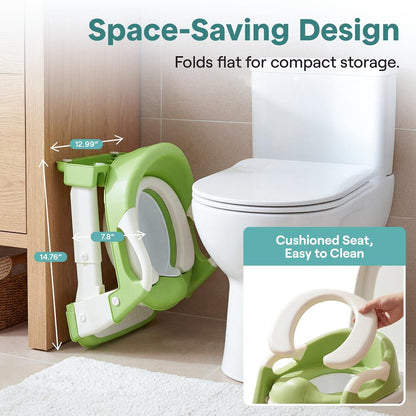 Serenelife Toddler Potty Seat With Ladder – Lightweight Portable 2-In-1 Toilet Trainer With Adjustable Step Ladder Removable Bowl Splash Guard Reward Chart And Toilet Cover – Comfortable And Safe For Easy Potty Training (Green) - SLBPST2GN