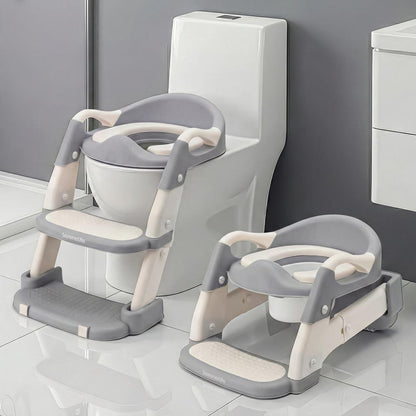 Serenelife Toddler Potty Seat With Ladder – Lightweight Portable 2-In-1 Toilet Trainer With Adjustable Step Ladder Removable Bowl Splash Guard Reward Chart And Toilet Cover – Comfortable And Safe For Easy Potty Training (Gray) - SLBPST2GY