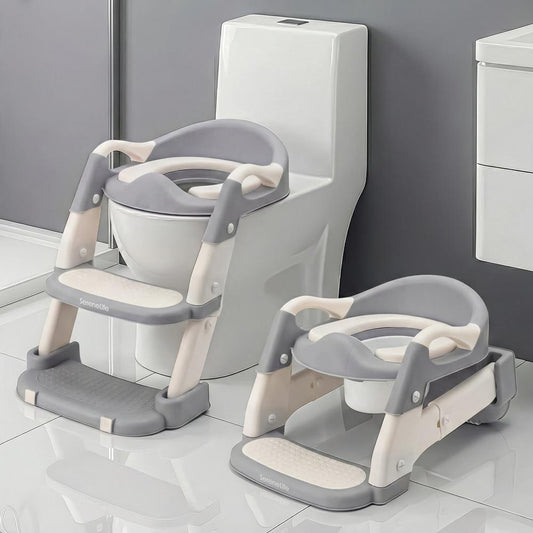 Serenelife Toddler Potty Seat With Ladder – Lightweight Portable 2-In-1 Toilet Trainer With Adjustable Step Ladder Removable Bowl Splash Guard Reward Chart And Toilet Cover – Comfortable And Safe For Easy Potty Training (Gray) - SLBPST2GY