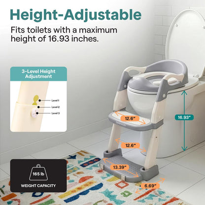 Serenelife Toddler Potty Seat With Ladder – Lightweight Portable 2-In-1 Toilet Trainer With Adjustable Step Ladder Removable Bowl Splash Guard Reward Chart And Toilet Cover – Comfortable And Safe For Easy Potty Training (Gray) - SLBPST2GY