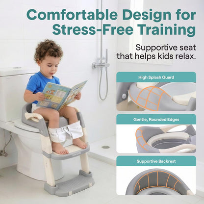 Serenelife Toddler Potty Seat With Ladder – Lightweight Portable 2-In-1 Toilet Trainer With Adjustable Step Ladder Removable Bowl Splash Guard Reward Chart And Toilet Cover – Comfortable And Safe For Easy Potty Training (Gray) - SLBPST2GY