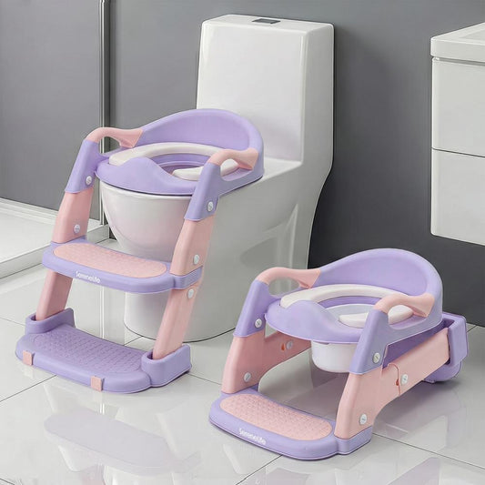 Serenelife Toddler Potty Seat With Ladder – Lightweight Portable 2-In-1 Toilet Trainer With Adjustable Step Ladder Removable Bowl Splash Guard Reward Chart And Toilet Cover – Comfortable And Safe For Easy Potty Training (Purple) - SLBPST2PR