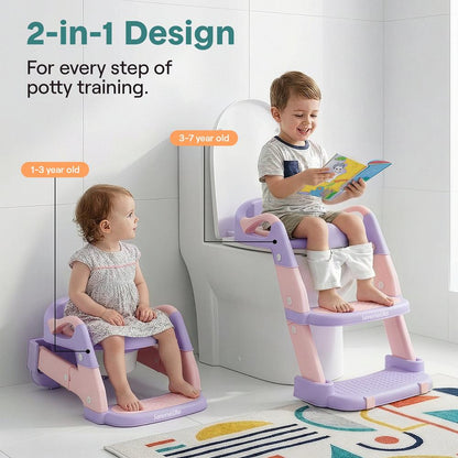 Serenelife Toddler Potty Seat With Ladder – Lightweight Portable 2-In-1 Toilet Trainer With Adjustable Step Ladder Removable Bowl Splash Guard Reward Chart And Toilet Cover – Comfortable And Safe For Easy Potty Training (Purple) - SLBPST2PR