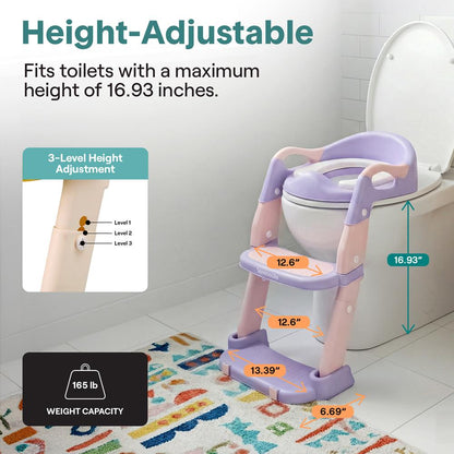 Serenelife Toddler Potty Seat With Ladder – Lightweight Portable 2-In-1 Toilet Trainer With Adjustable Step Ladder Removable Bowl Splash Guard Reward Chart And Toilet Cover – Comfortable And Safe For Easy Potty Training (Purple) - SLBPST2PR