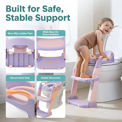 Serenelife Toddler Potty Seat With Ladder – Lightweight Portable 2-In-1 Toilet Trainer With Adjustable Step Ladder Removable Bowl Splash Guard Reward Chart And Toilet Cover – Comfortable And Safe For Easy Potty Training (Purple) - SLBPST2PR