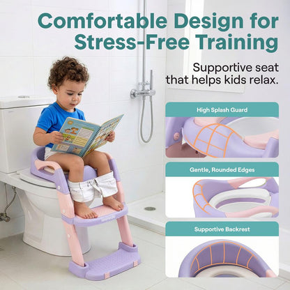 Serenelife Toddler Potty Seat With Ladder – Lightweight Portable 2-In-1 Toilet Trainer With Adjustable Step Ladder Removable Bowl Splash Guard Reward Chart And Toilet Cover – Comfortable And Safe For Easy Potty Training (Purple) - SLBPST2PR