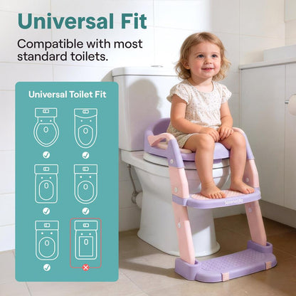 Serenelife Toddler Potty Seat With Ladder – Lightweight Portable 2-In-1 Toilet Trainer With Adjustable Step Ladder Removable Bowl Splash Guard Reward Chart And Toilet Cover – Comfortable And Safe For Easy Potty Training (Purple) - SLBPST2PR