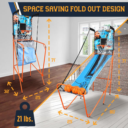 Single Hoop Basketball Game LED Scoreboard Foldable Blue