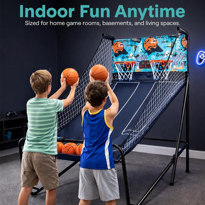 Dual Hoop Basketball Game - LED Scoreboard Foldable 5 Balls Included