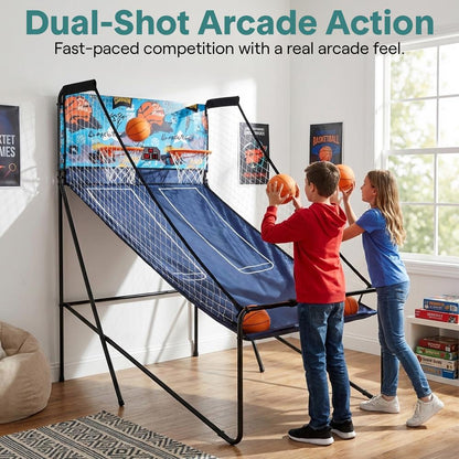 Dual Hoop Basketball Game - LED Scoreboard Foldable 5 Balls Included
