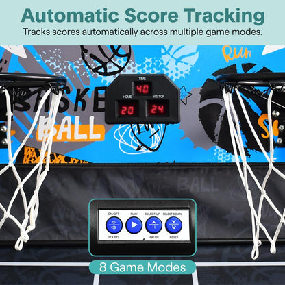 Dual Hoop Basketball Game - LED Scoreboard Foldable 5 Balls Included