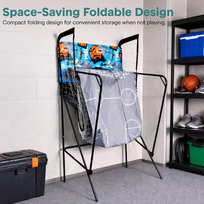 Dual Hoop Basketball Game - LED Scoreboard Foldable 5 Balls Included