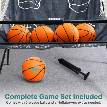 Dual Hoop Basketball Game - LED Scoreboard Foldable 5 Balls Included