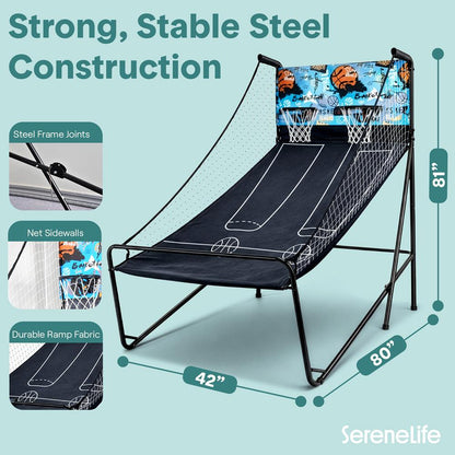 Dual Hoop Basketball Game - LED Scoreboard Foldable 5 Balls Included