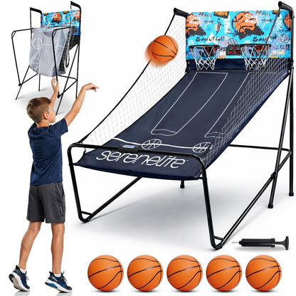 Dual Hoop Basketball Game - LED Scoreboard Foldable 5 Balls Included