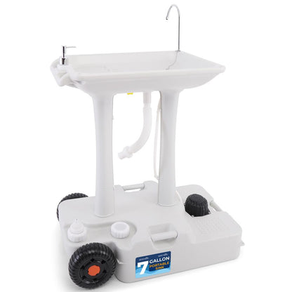 Portable Camping Sink Hands-Free Use 30L Tank Large Wheels