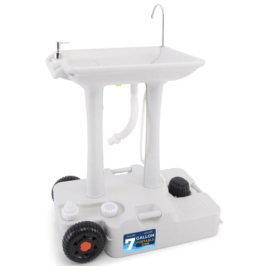 Portable Camping Sink Hands-Free Use 30L Tank Large Wheels