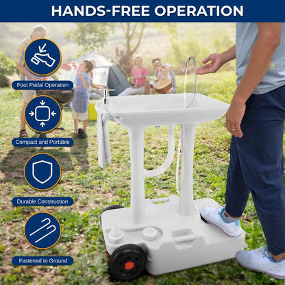 Portable Camping Sink Hands-Free Use 30L Tank Large Wheels