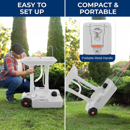 Portable Camping Sink Hands-Free Use 30L Tank Large Wheels