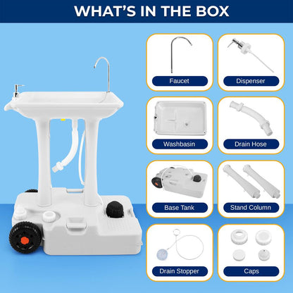 Portable Camping Sink Hands-Free Use 30L Tank Large Wheels