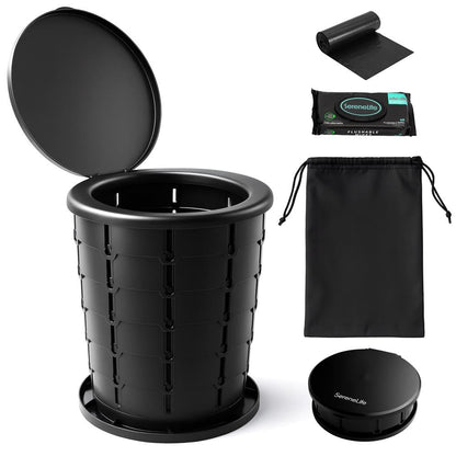 Portable Non-Slip Camping Toilet – Adjustable Height Foldable Travel Potty With Lid Strap And Carry Bag For Car Camping Outdoor Use (Black) - SLCATF1BK