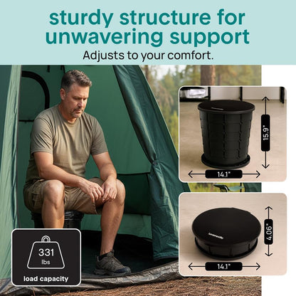 Portable Non-Slip Camping Toilet – Adjustable Height Foldable Travel Potty With Lid Strap And Carry Bag For Car Camping Outdoor Use (Black) - SLCATF1BK