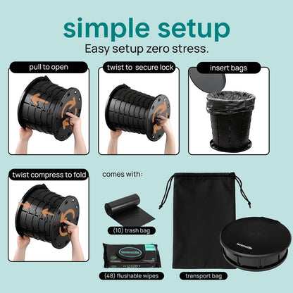 Portable Non-Slip Camping Toilet – Adjustable Height Foldable Travel Potty With Lid Strap And Carry Bag For Car Camping Outdoor Use (Black) - SLCATF1BK