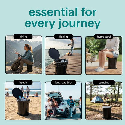 Portable Non-Slip Camping Toilet – Adjustable Height Foldable Travel Potty With Lid Strap And Carry Bag For Car Camping Outdoor Use (Black) - SLCATF1BK