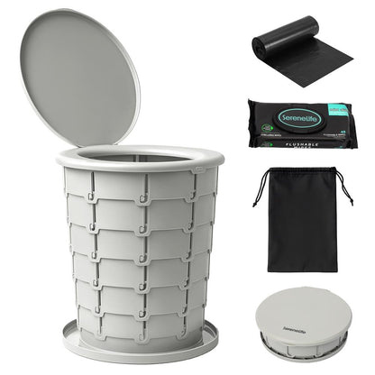 Portable Non-Slip Camping Toilet – Adjustable Height Foldable Travel Potty With Lid Strap And Carry Bag For Car Camping Outdoor Use (Gray) - SLCATF1GY