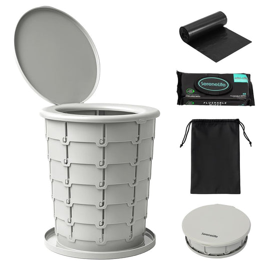 Portable Non-Slip Camping Toilet – Adjustable Height Foldable Travel Potty With Lid Strap And Carry Bag For Car Camping Outdoor Use (Gray) - SLCATF1GY
