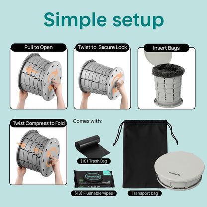 Portable Non-Slip Camping Toilet – Adjustable Height Foldable Travel Potty With Lid Strap And Carry Bag For Car Camping Outdoor Use (Gray) - SLCATF1GY