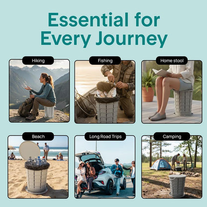 Portable Non-Slip Camping Toilet – Adjustable Height Foldable Travel Potty With Lid Strap And Carry Bag For Car Camping Outdoor Use (Gray) - SLCATF1GY