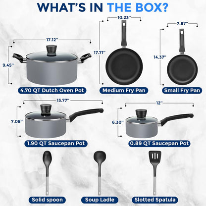11-Piece Non-Stick Cookware Set Even Heat Black Coating