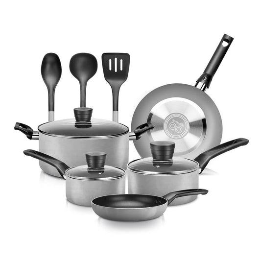 11-Piece Non-Stick Cookware Set Even Heat Black Coating