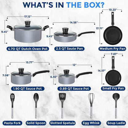 15-Piece Non-Stick Cookware Set Even Heat Black Coating
