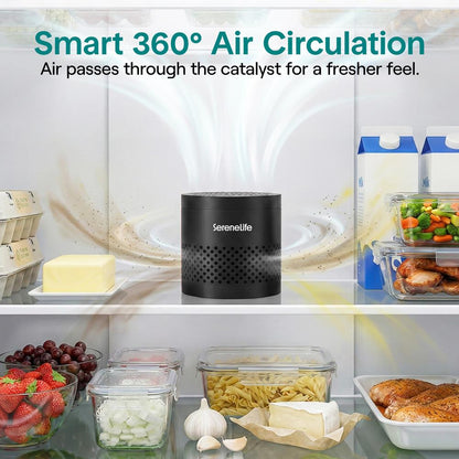 Serenelife Round Refrigerator Deodorizer Lasts Up To 10 Years More Effective Than Baking Soda - With Natural Bamboo Air Purifying Technology (Black) - SLDEOR10BK