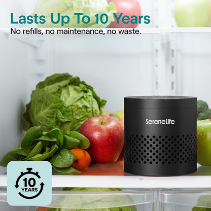 Serenelife Round Refrigerator Deodorizer Lasts Up To 10 Years More Effective Than Baking Soda - With Natural Bamboo Air Purifying Technology (Black) - SLDEOR10BK